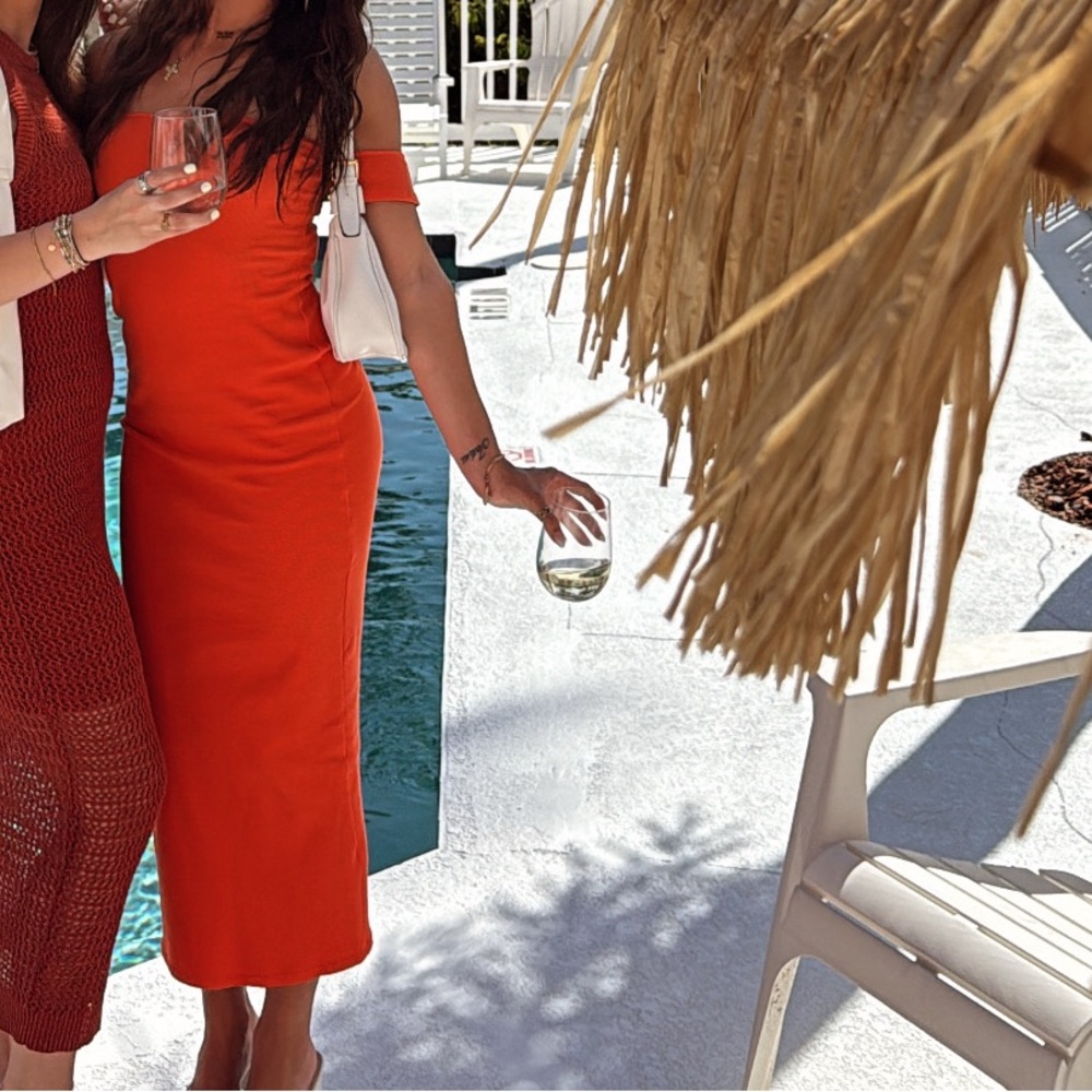 Orange Off Shoulder Bodycon Dress